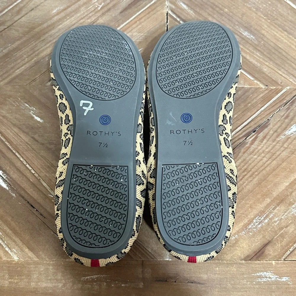 Rothys The Point Leopard Print Flats Wildcat Tan Brown Size 7.5 Travel Shoes